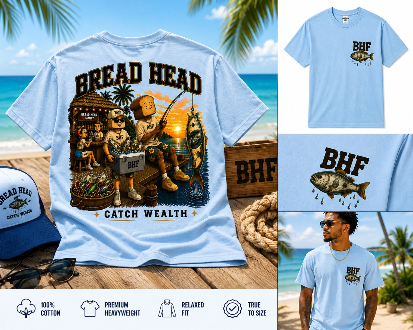 Bread Head™ Catch Wealth Tee – Tide Blue | Summer Collection 2026